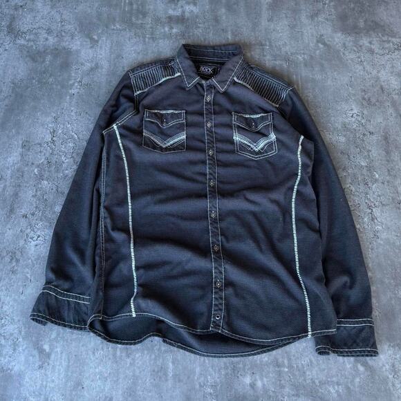 Vintage Y2K Buckle Black Affliction Style Embroidered Grunge Opium Shirt - Picture 1 of 3